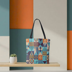 Türkise und orangefarbene Patchwork-Tasche Tasche