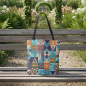 Türkise und orangefarbene Patchwork-Tasche Tasche