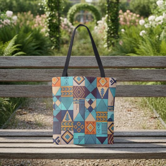 Türkise und orangefarbene Patchwork-Tasche Tasche