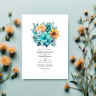 Türkise und Patina-Blumenhochzeit Einladung