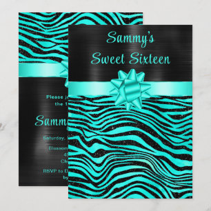 Türkise und schwarze Zebrastreifen Sweet Sixteen Einladung