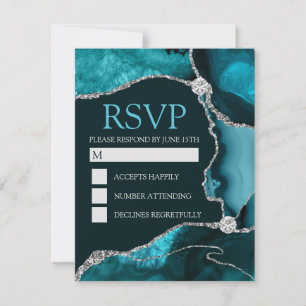 Türkise und silberne Glitter-Achat-Geburtstagsfeie RSVP Karte