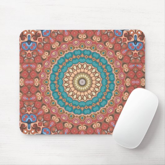 Türkise und Terrakotta geometrische Mandala-Muster Mousepad (Mit Mouse)