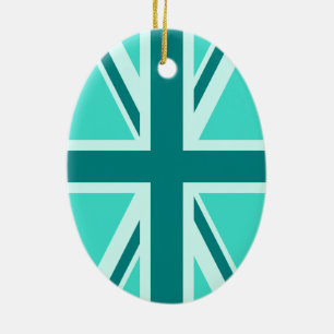 Türkise und Türkisgrüne Union Jack 2 Keramikornament