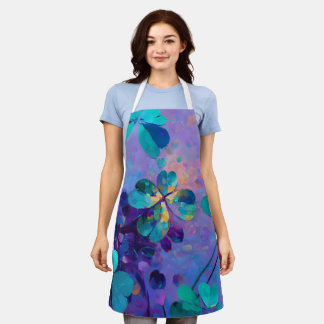 Türkise und violette Glücksklee-Kunstschürze Schürze