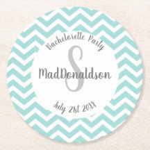 Türkise und weiße Chevron-Monogramm-Party