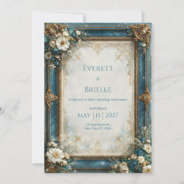Türkise vergoldete florale Hochzeit Einladung