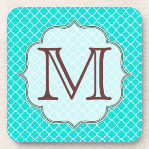 Türkise Vierblatt-Lattich-Monogramm-Getränkeunters Untersetzer
