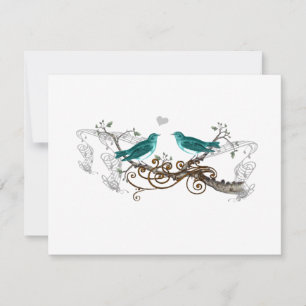 Türkise Vintage-Liebesvögel-Hochzeits-RSVP RSVP Karte