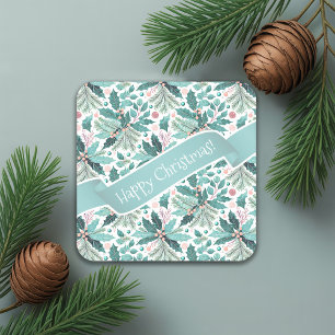 Türkise Weihnachts-Stechpalmen-Beeren-Muster#17 ID Rechteckiger Pappuntersetzer