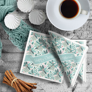 Türkise Weihnachts-Stechpalmen-Beeren-Muster#17 ID Serviette
