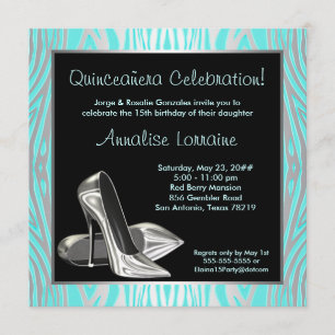 Türkise Zebrastreifen-Absatz-Quinceanera-15.-Gebur Einladung
