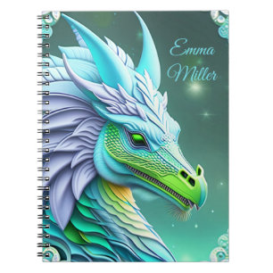 Türkiser Drache, fantasievolle Digital Art Notizblock