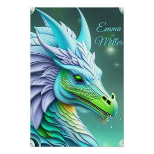 Türkiser Drache, fantasievolle Digital Art Poster