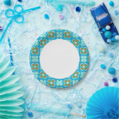 Türkiser ethnischer Muster Pappteller (Party)