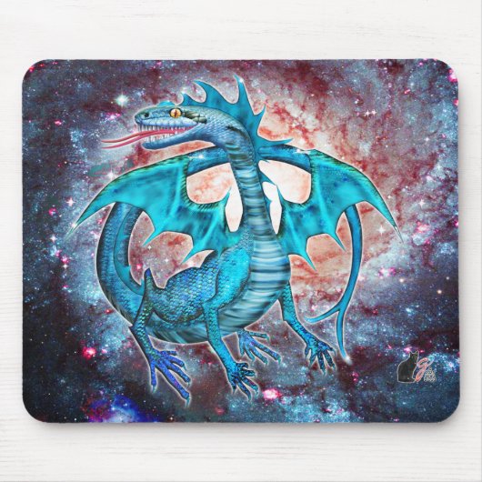 Türkiser Kosmischer Drache Mousepad (Vorne)