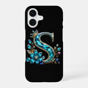 Türkiser Kristallbuchstabe S & Krone iPhone 16 Hülle