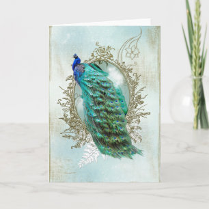 Türkiser Shabby Pfau Feiertagskarte