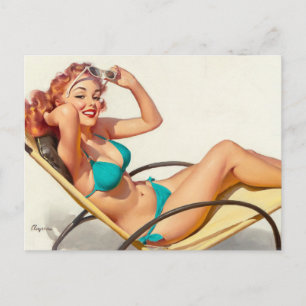 Türkises Bikinipinup Postkarte