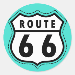 Türkises, Blaugrünes Route 66 Verkehrsschild Runder Aufkleber