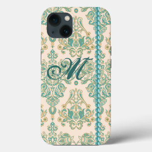 Türkises Damast-Monogramm, unechte Perlen iPhone 1 Case-Mate iPhone Hülle