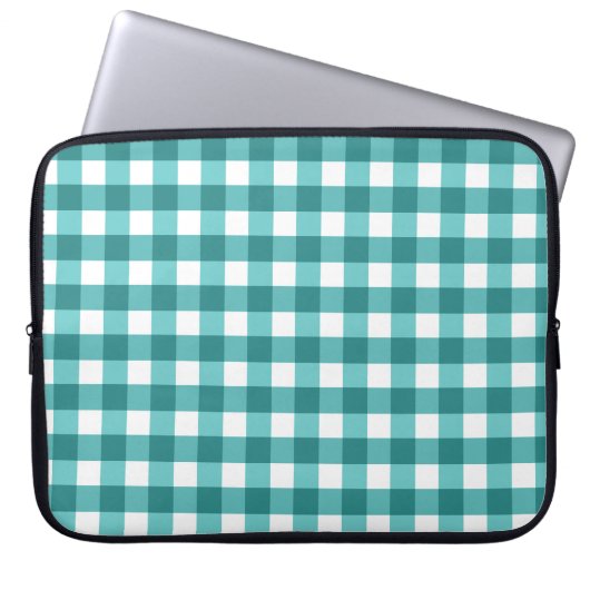 Türkises Gingham Laptopschutzhülle (Vorderseite)