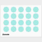 Türkises Gingham-Muster Runder Aufkleber (Blatt)