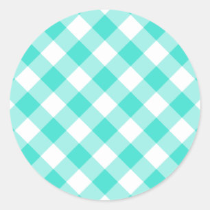 Türkises Gingham-Muster Runder Aufkleber