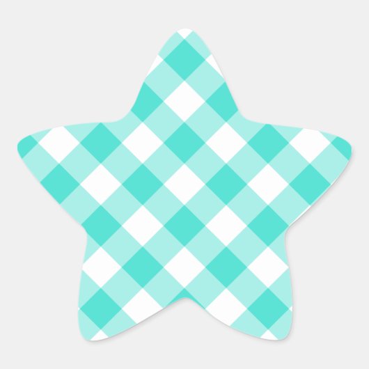 Türkises Gingham-Muster Stern-Aufkleber (Vorderseite)