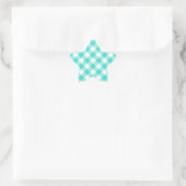 Türkises Gingham-Muster Stern-Aufkleber (Tasche)