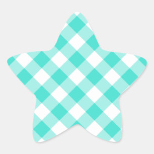 Türkises Gingham-Muster Stern-Aufkleber