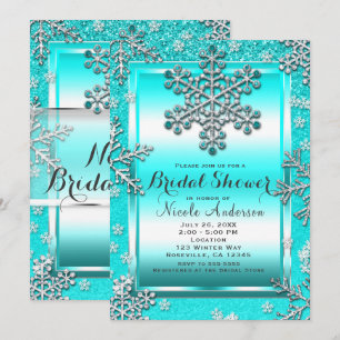 Türkises Glitter Glam Winter Wonderland Schneefloc Einladung