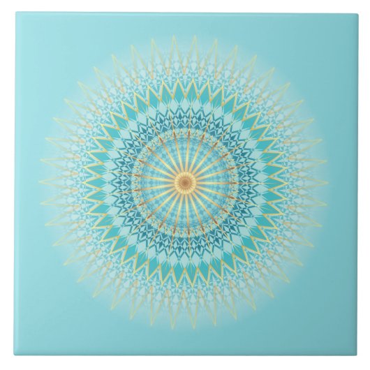 Türkises Gold Boho Mandala Fliese (Vorderseite)
