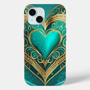 Türkises Gold Herz Case-Mate iPhone Hülle