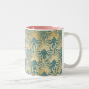 Türkises Goldmuster, Fächerfedermuster, Art Deco C Zweifarbige Tasse