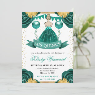 Türkises Kleid Blonde Prinzessin Quinceanera Einladung