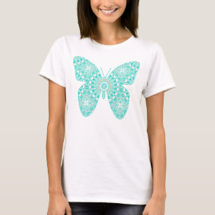 Türkises Mandala-Schmetterlingsdesign T-Shirt