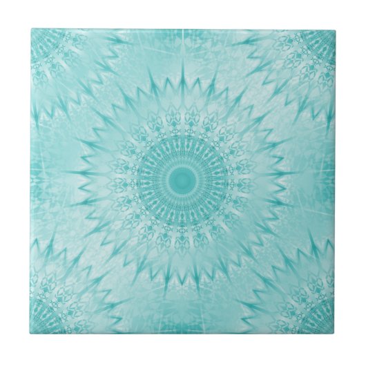 Türkises Metallic Mandala-Muster Fliese (Vorderseite)