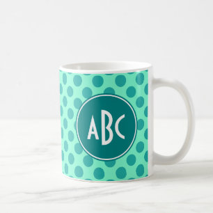 Türkises Monogramm Grüner Tupfen Kaffeetasse