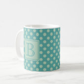 Türkises Monogramm-Punktmuster Kaffeetasse (Vorderseite Links)
