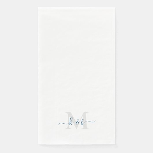 Türkises Monogramm Swash-Schrift Weiß  Serviette (Vorderseite)