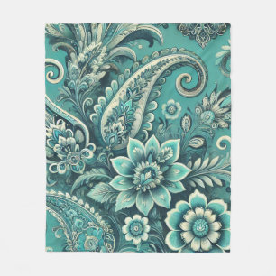 Türkises Paisley-Blumenmuster Fleecedecke