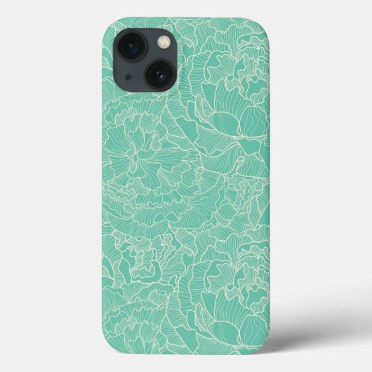 Türkises Pfingstrosenmuster Case-Mate iPhone Hülle (Rückseite)