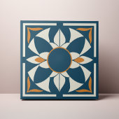 Türkises und cremefarbenes Azulejo-Mandala Fliese