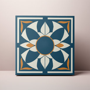 Türkises und cremefarbenes Azulejo-Mandala Fliese
