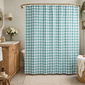 Türkises und weißes Gingham-Karomuster Cottagecore Duschvorhang