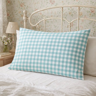 Türkises und Weißes Gingham Karomuster Kissenbezug