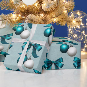Türkises und weißes Weihnachtsbaumkugel-Ornament Geschenkpapier