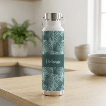 Türkises Wasserfarben-Tropenblatt-Monogramm-Name