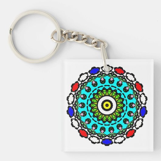 Türkises Zen-Mandala Schlüsselanhänger (Vorderseite)